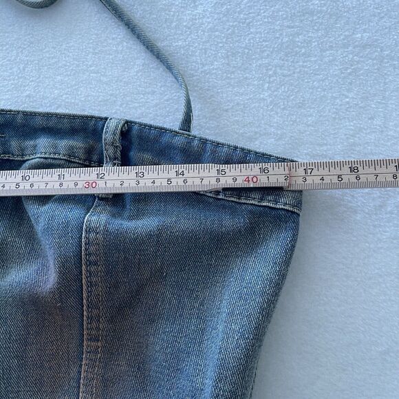 NWT Micas Rust Halter Denim Crop Top‎ Y2K Style Sz L Grunge Western - Picture 3 of 10